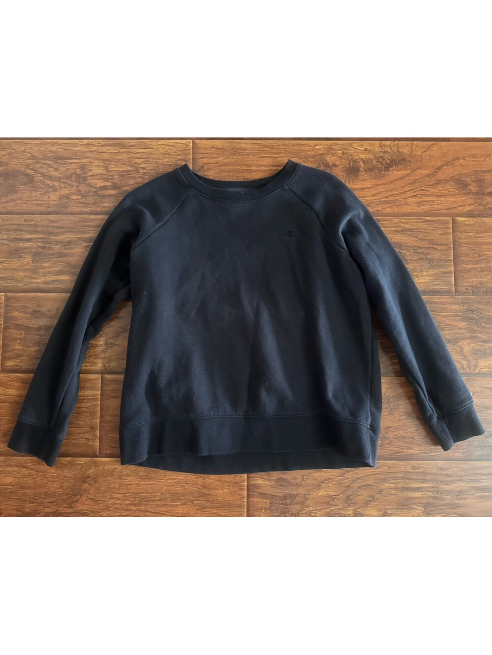 Women Black Solid Crew Neck Pullover Sweatshirt Long Sleeve Size M Regular